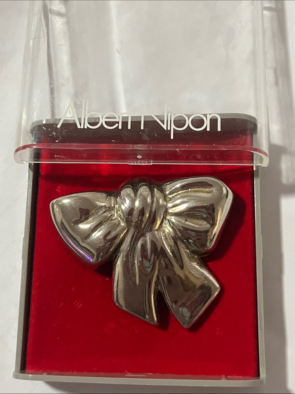 Albert Nipon Shiny Silver Bow Hair Accent